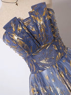 A-Line Tulle Lace Blue Short Prom Dresses Cute Blue Homecoming Dresses