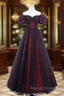 A Line Tulle Lace Burgundy Long Prom Dress, Burgundy Long Formal Dress