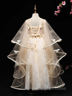 A-Line Tulle Lace Butterfly Champagne Flower Girl Dress