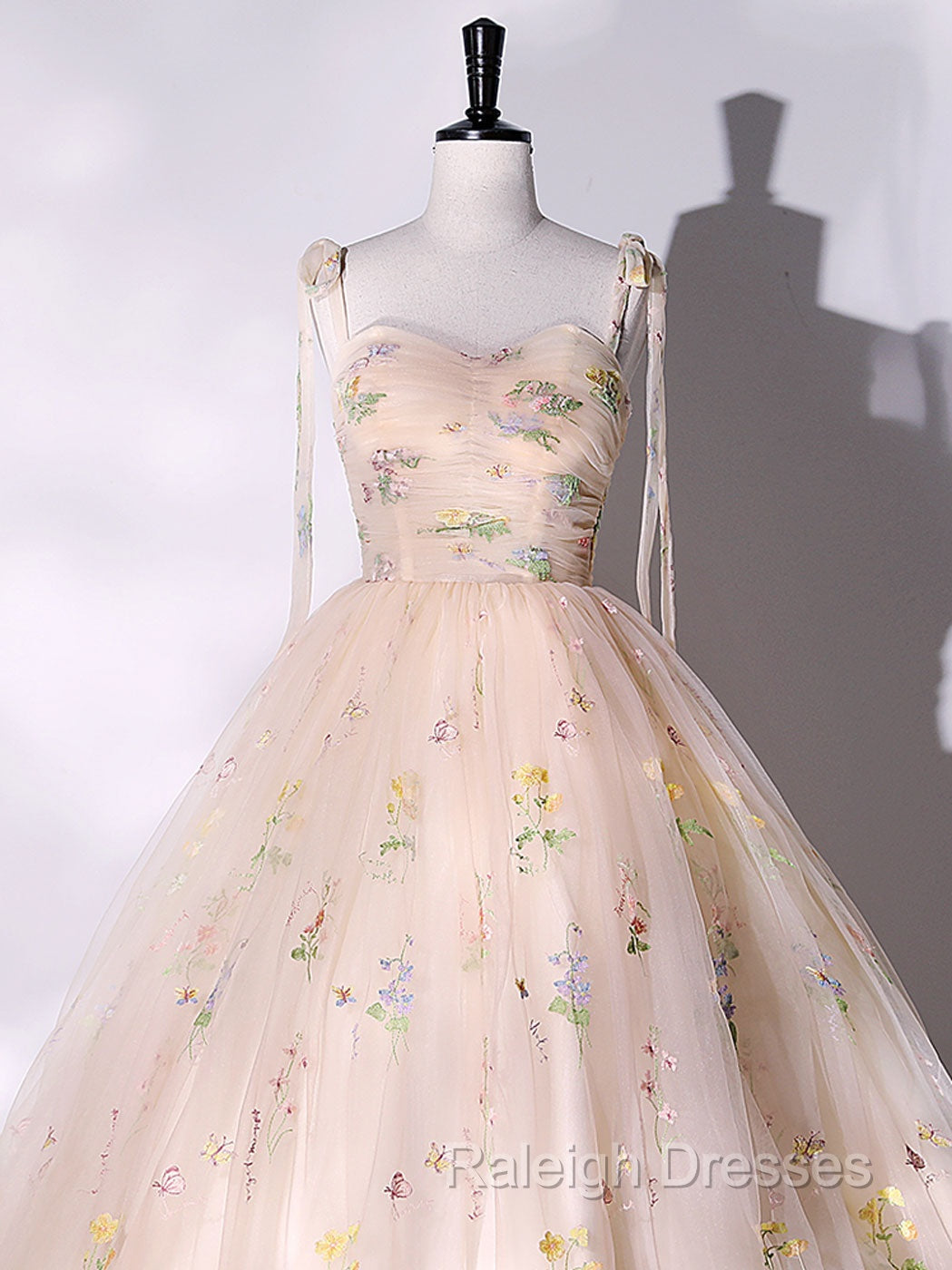 A Line Tulle Lace Champagne Long Prom Dresses Champagne Prom Sweet 16 Dresses