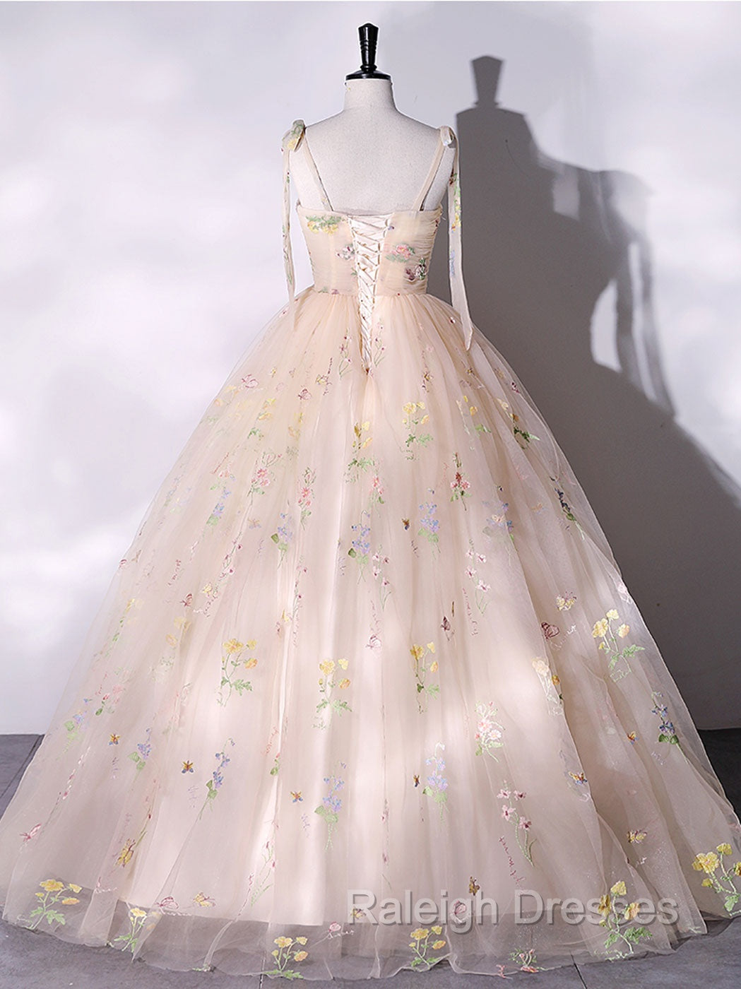 A Line Tulle Lace Champagne Long Prom Dresses Champagne Prom Sweet 16 Dresses