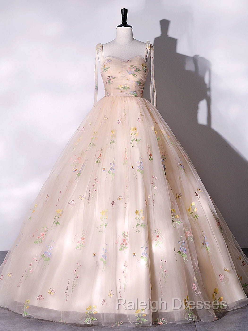 A Line Tulle Lace Champagne Long Prom Dresses Champagne Prom Sweet 16 Dresses