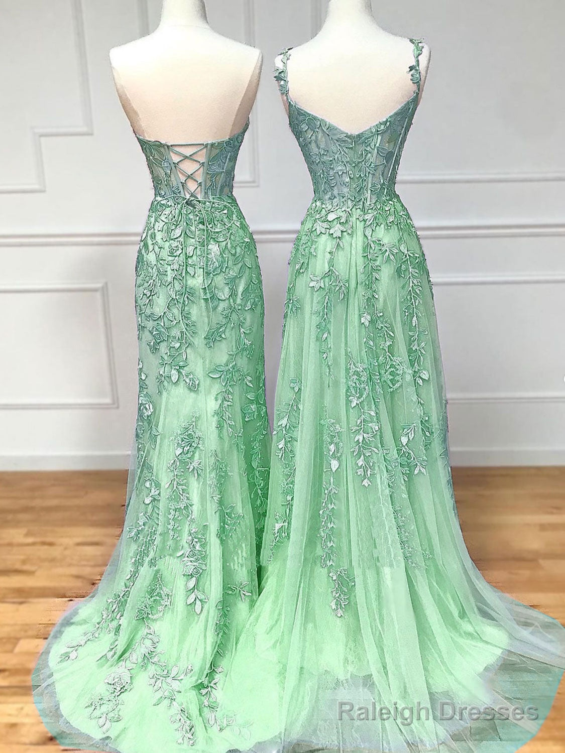 A-Line Tulle Lace Green Long Prom Dress, Green Lace Long Graduation Dress Secondary image