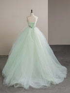 A-Line Tulle Lace Green Long Prom Dress, Tulle Green Long Formal Dress