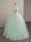 A-Line Tulle Lace Green Long Prom Dresses Tulle Green Long Prom Dresses
