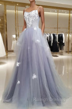 A line Tulle Lace Long Formal Dress, Lace Tulle Prom Dress