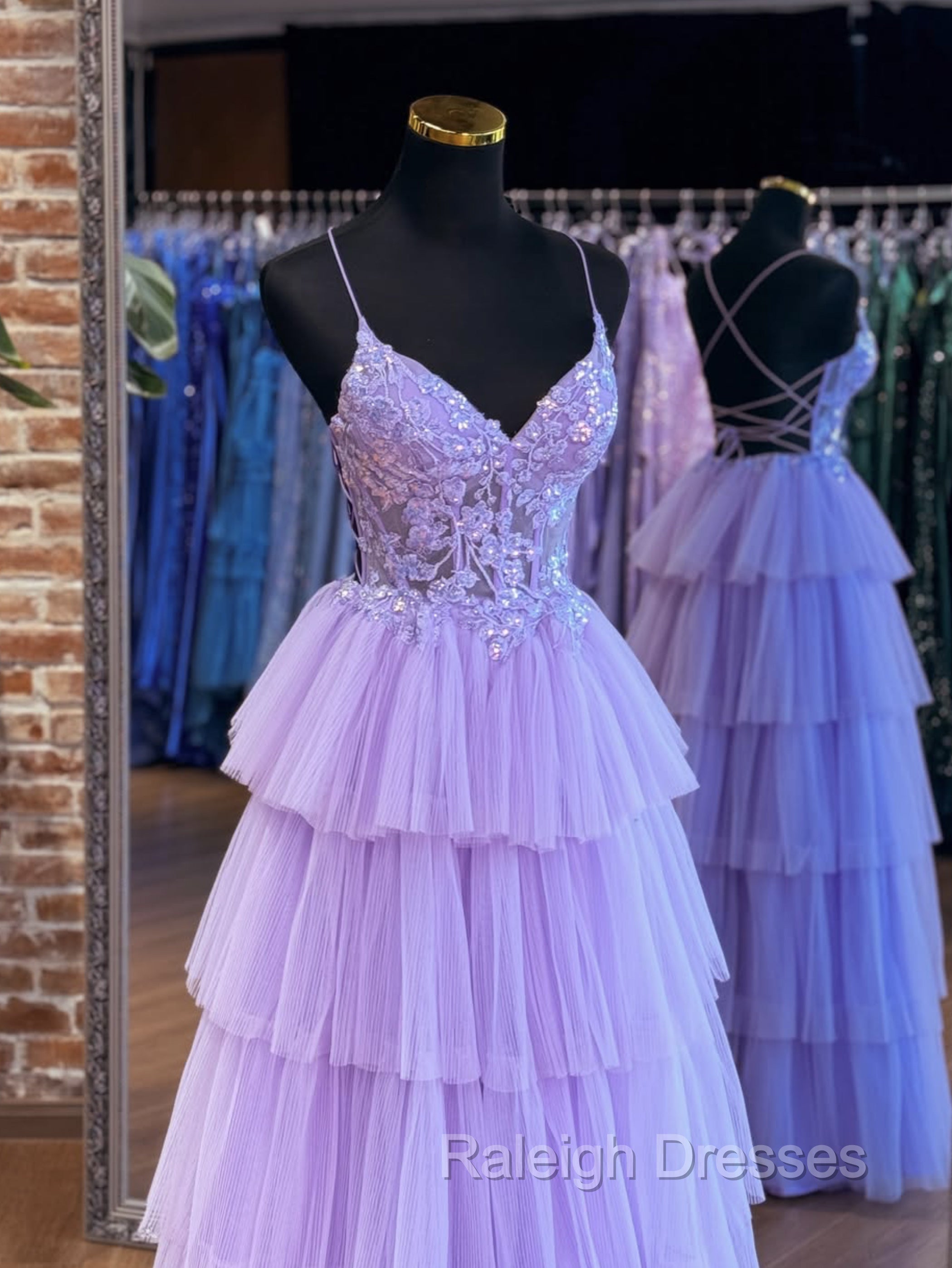 A-Line Tulle Lace Purple Long Prom Dress, Purple Long Formal Dress Secondary image