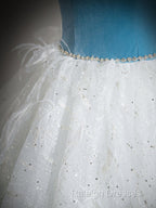 A-Line Tulle Lace White/Blue Long Prom Dresses White/Blue Long Prom Dresses
