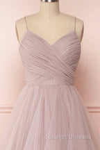 A Line Tulle Layers Long Formal Dress, Cute V Neck Prom Prom Dress