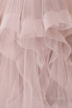 A-Line Tulle Layers Long Formal Dress, Cute V-Neck Evening Party Dress