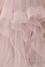 A Line Tulle Layers Long Formal Dress, Cute V Neck Prom Prom Dress