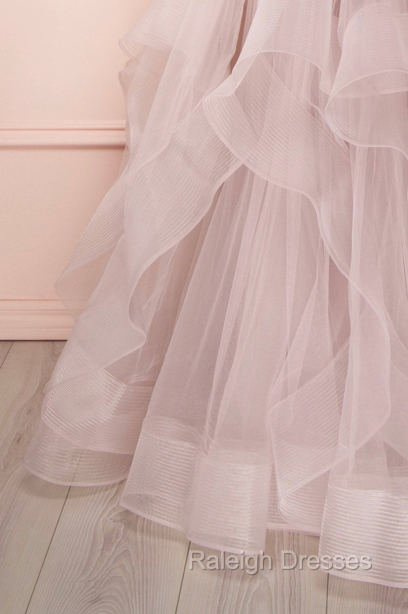 A Line Tulle Layers Long Formal Dress, Cute V Neck Prom Prom Dress