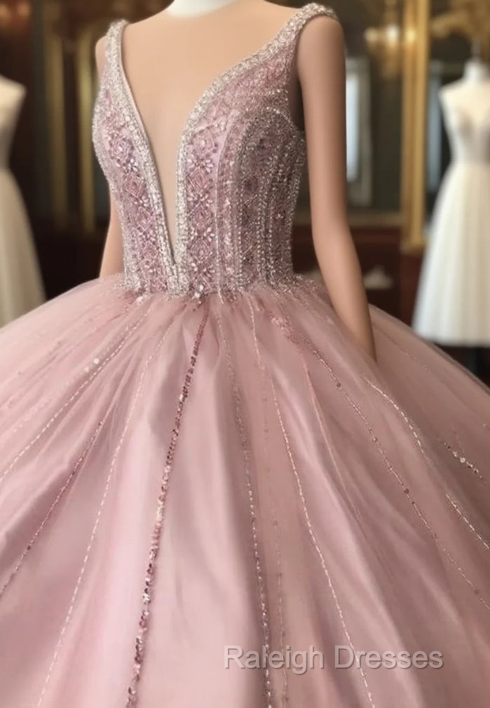 A-Line Tulle Long Formal Dress Pink Prom Dress, Main image