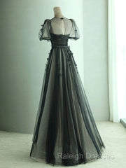 A Line Tulle Long Prom Dress Black Formal Evening Dress
