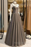 A Line Tulle Long Prom Dress with Beading, Cute Prom Prom Dress