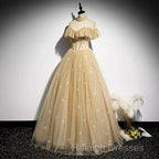 A Line Tulle Long Prom Dresses