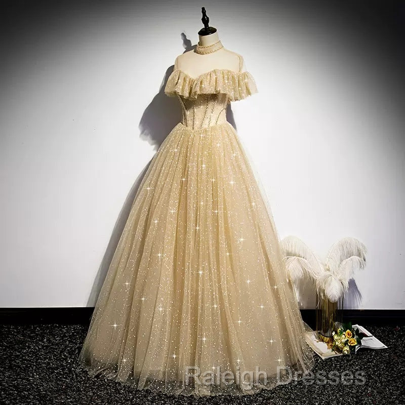 A Line Tulle Long Prom Dresses