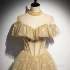 A Line Tulle Long Prom Dresses