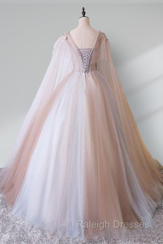 A Line Tulle Pink Embroidery Appliqued Long Prom Dresses Secondary image