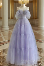 A-Line Tulle Purple Long Prom Dress, Purple Long Graduation Dress