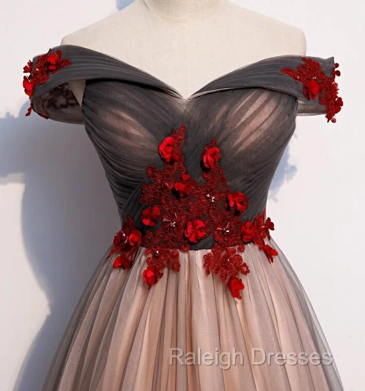 A Line Tulle Ruched Embellished Prom Dress, Long Prom Dress