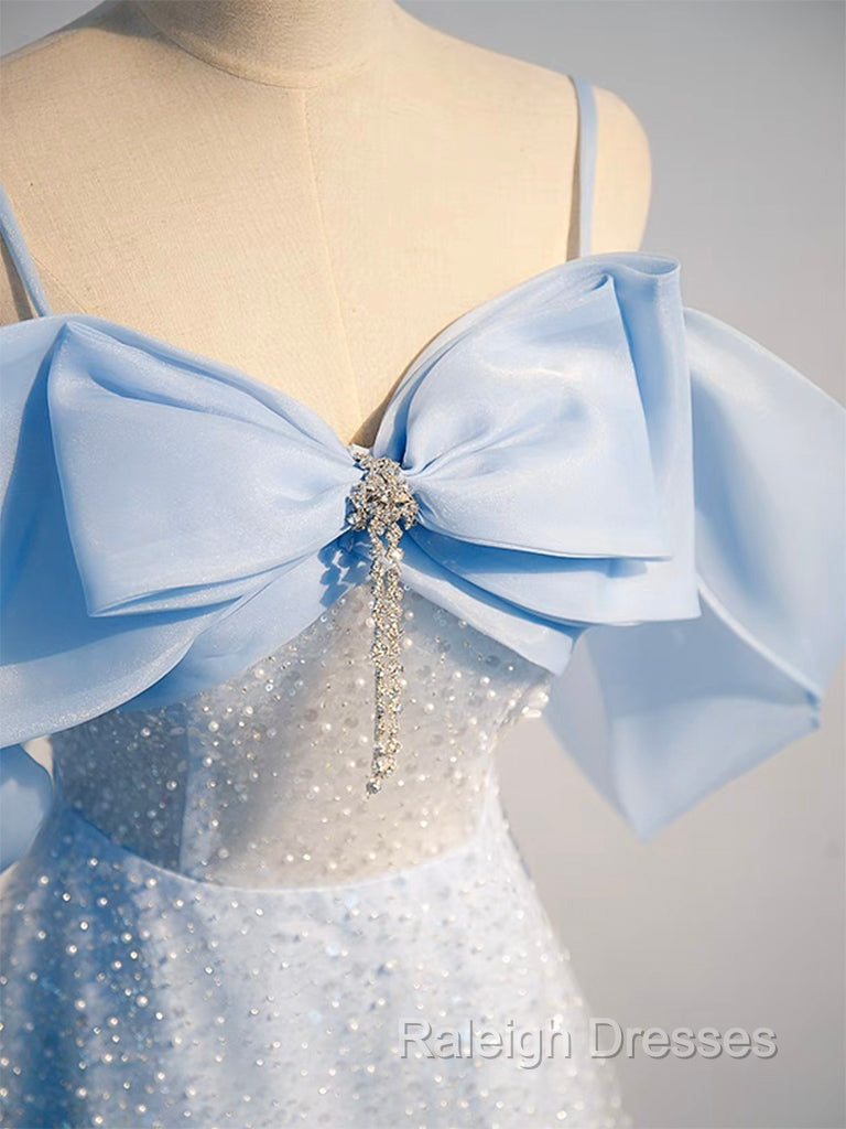 A Line Tulle Sequin Blue Long Prom Dress, Blue Long Formal Dress Secondary image