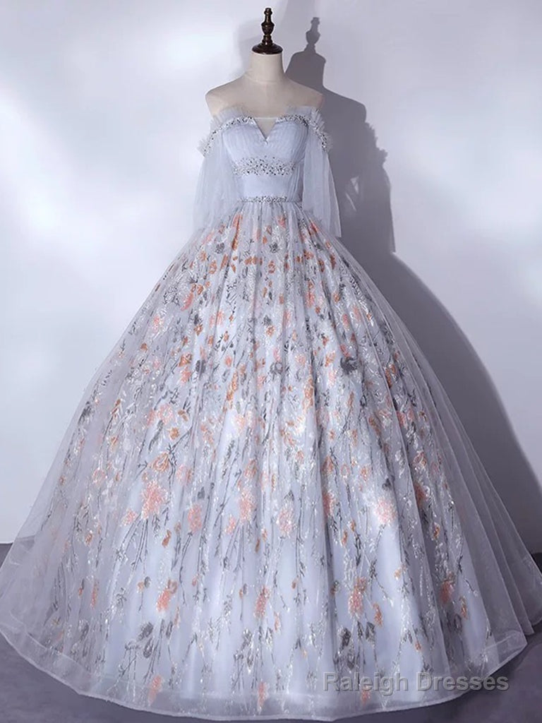 A-Line Tulle Sequin Lace Long Prom Dress, Lace Long Formal Dress