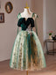 A-Line Tulle Sequin Velvet Green Short Prom Dresses Green Homecoming Dresses