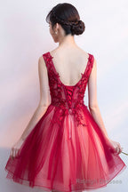 A-Line Tulle Short Prom Dress, V-Neck Lace Mini Party Dress