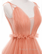 A Line Tulle Straps Low Back Long Wedding Prom Dress, Pink Tulle Long Prom Dress