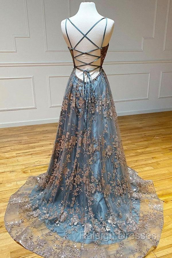 A-line Tulle Straps Sequins Lace Prom Dress Split Evening Dress Secondary image