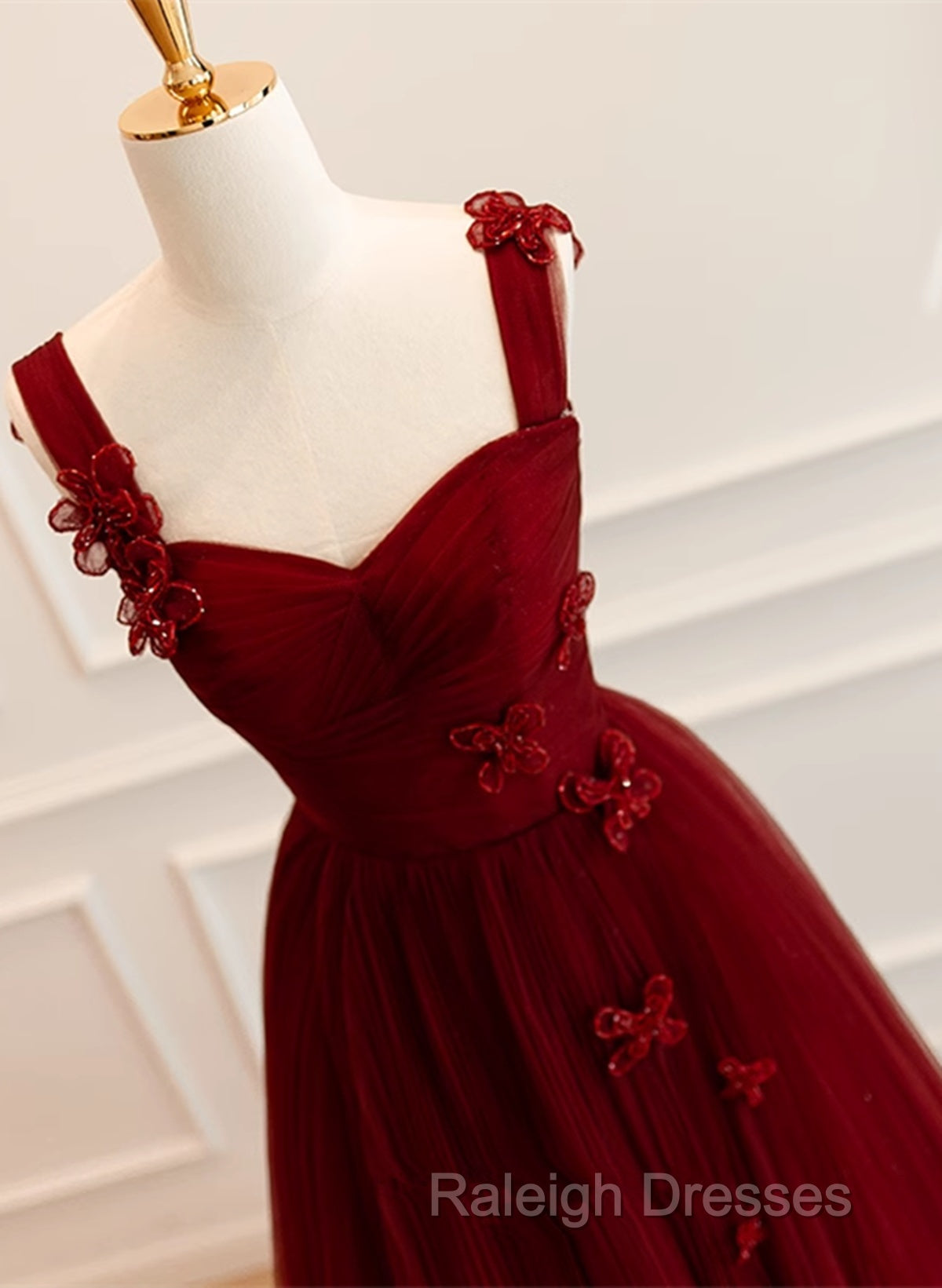 A-Line Tulle Sweetheart Straps Long Formal Dress, Wine Red Evening Dress Prom Dress Secondary image