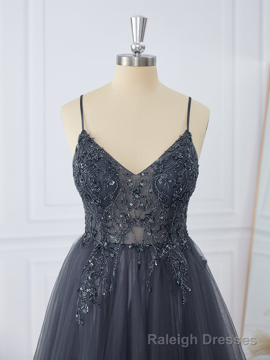 A-line Tulle V-neck Beading Short/Mini Dress