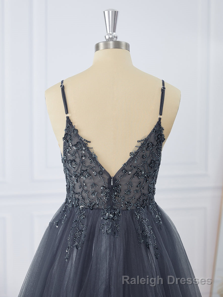 A-line Tulle V-neck Beading Short/Mini Dress