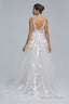 A-Line Tulle V-Neck Lace Beaded Flower Wedding Dresses