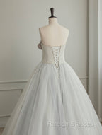 A Line Tulle White Long Prom Dresses White Prom Dresses