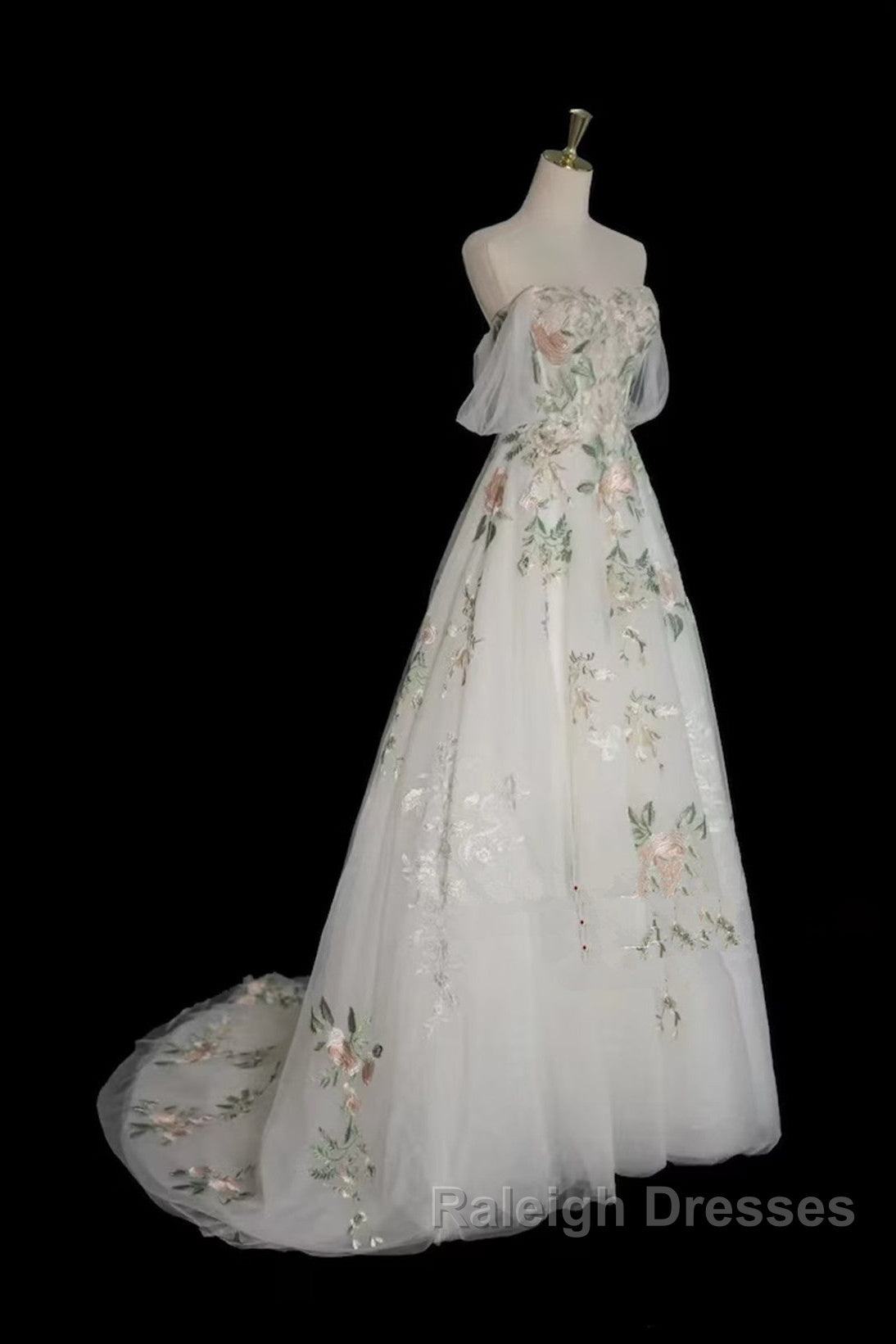 A-Line Tulle With Flower Lace White Wedding Prom Dresses White Tulle Prom Dresseses Secondary image