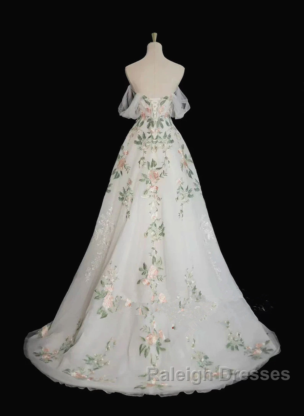 A-Line Tulle With Flower Lace White Wedding Party Dress, White Tulle Evening Dress Prom Dress