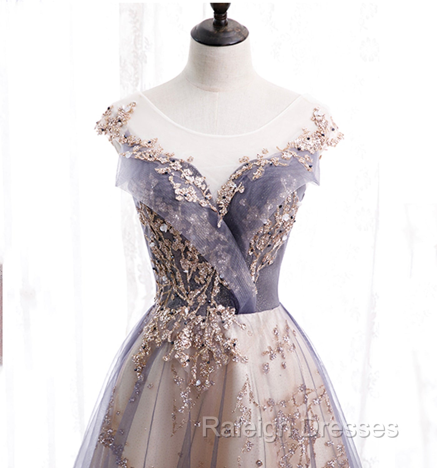 A-line Tulle with Lace Applique Party Dress, Tulle Long Prom Dress Secondary image