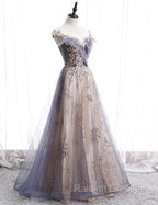 A-line Tulle with Lace Applique Party Dress Tulle Long Prom Dress prom dresses shops