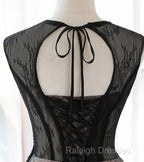 A-Line Tulle With Lace Round Neckline Floor Length Party Dress Black Prom Dress Formal Dress