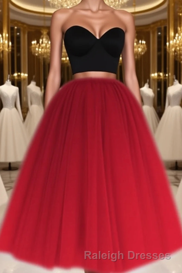 A Line Two Piece Homecoming Dresses Short Tulle Prom Gowns