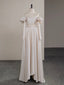 A-Line Two Pieces Satin Champagne Long Formal Prom Dress, Champagne Long Formal Dress