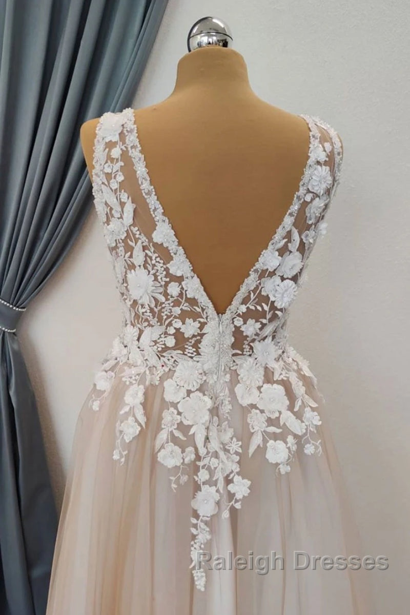 A Line V Neck Appliques Lace Prom Dress, Lace Formal Graduation Evening Dress Secondary image