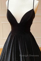 A Line V Neck Backless Black Velvet Long Prom Dress V Neck Black Prom Dress Black Velvet Prom Dress