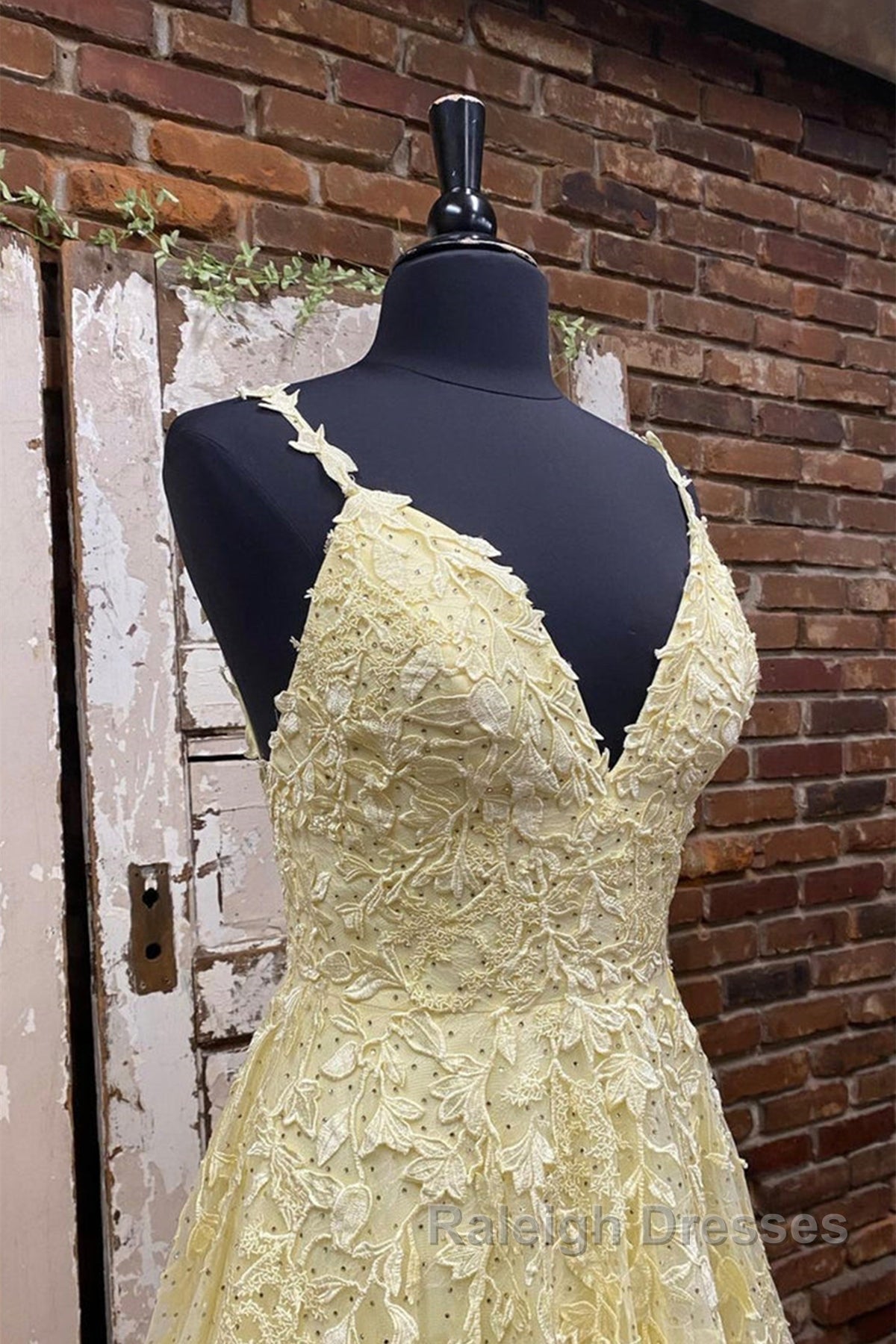A Line V Neck Beaded Yellow Lace Tulle Long Prom Dresses Yellow Lace Prom Dresses Beaded Yellow Prom Dresses