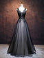 A-Line V Neck Black Lace Prom Dress Black V Neck Lace Prom Dress