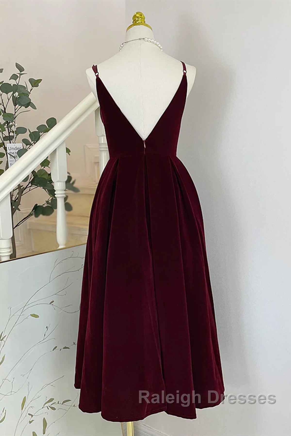 A Line V Neck Burgundy Black Tea Length Prom Dress Short Black Wine Red Prom Homecoming Dress Secondary image