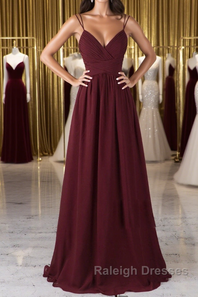 A Line V Neck Burgundy Chiffon Long Prom Dress with Lace Back, V Neck Lace Back Burgundy Formal Graduation Evening Dress