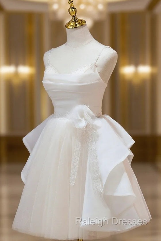 A Line V Neck Champagne Short Prom Dresses, Formal Mini Gown Cute Puffy Homecoming Dresses Main image